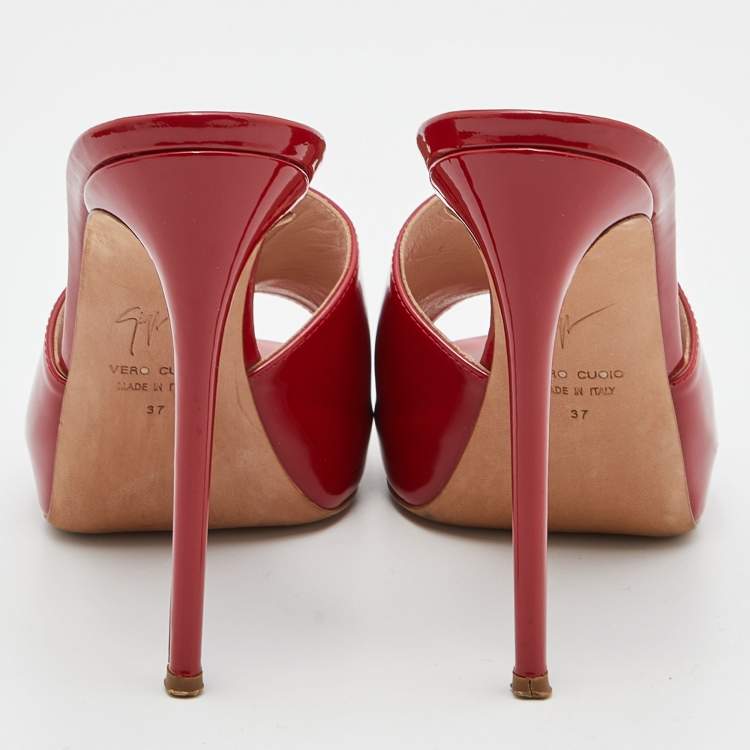 Pre Owned Giuseppe Zanotti Red Patent Leather Nettie Sandals Size 37