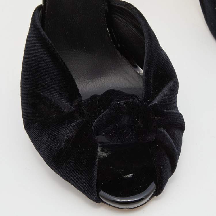 Pre Owned Giuseppe Zanotti Black Knotted Velvet Slide Sandals Size 37