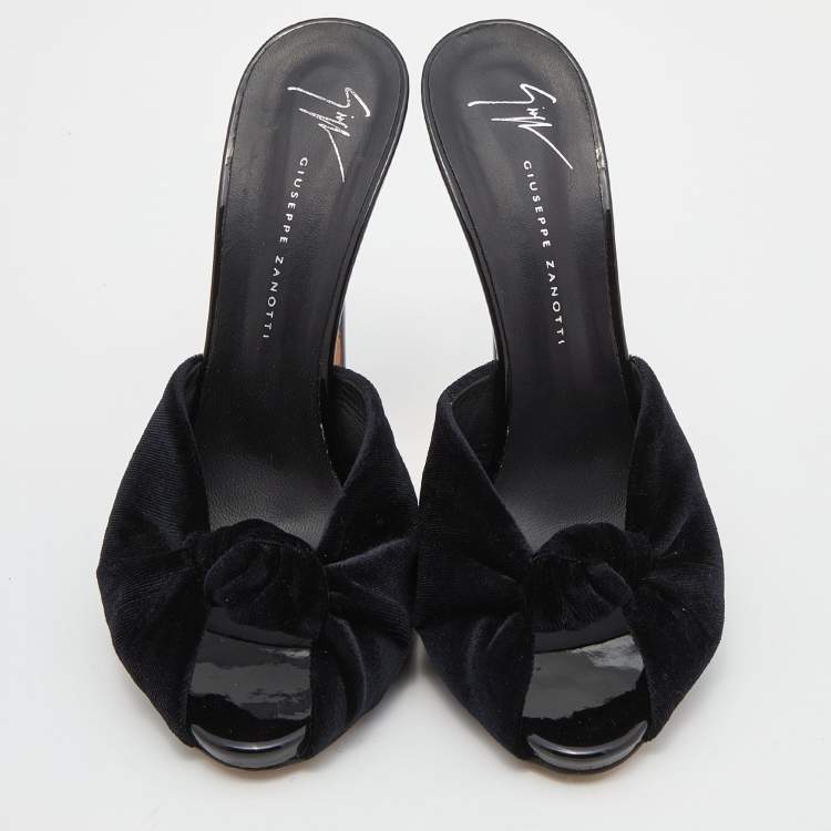 Pre Owned Giuseppe Zanotti Black Knotted Velvet Slide Sandals Size 37