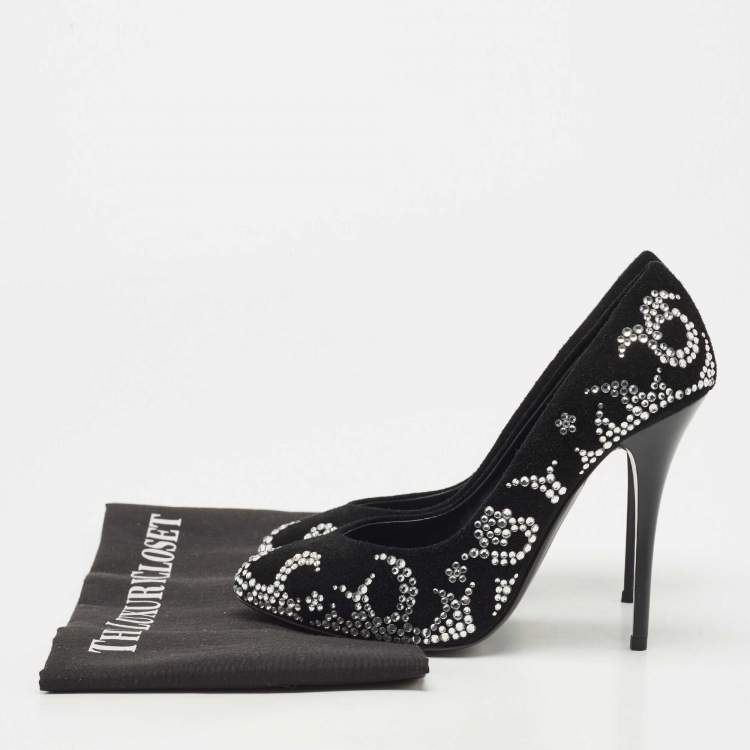 Pre Owned Giuseppe Zanotti Black Suede Crystal Embellished Pumps Size 35