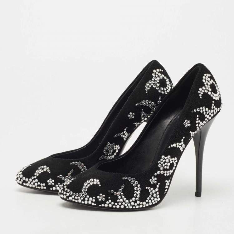 Pre Owned Giuseppe Zanotti Black Suede Crystal Embellished Pumps Size 35