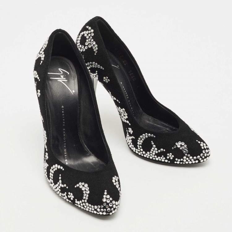 Pre Owned Giuseppe Zanotti Black Suede Crystal Embellished Pumps Size 35