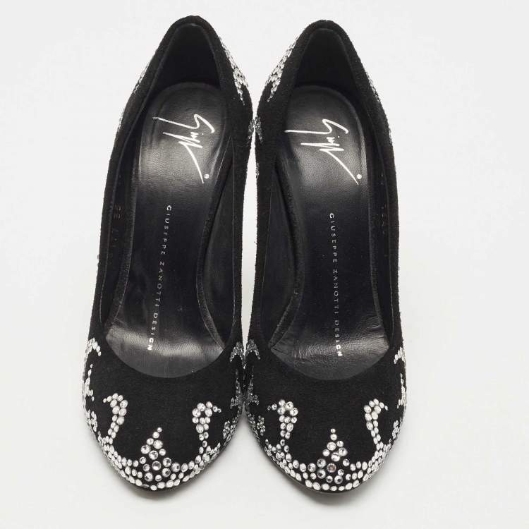 Pre Owned Giuseppe Zanotti Black Suede Crystal Embellished Pumps Size 35