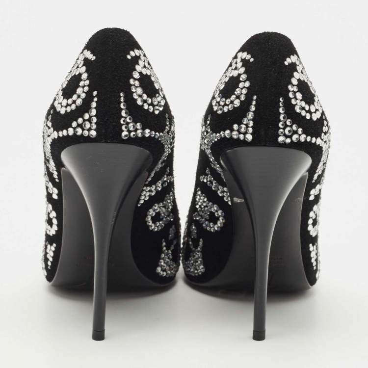 Pre Owned Giuseppe Zanotti Black Suede Crystal Embellished Pumps Size 35