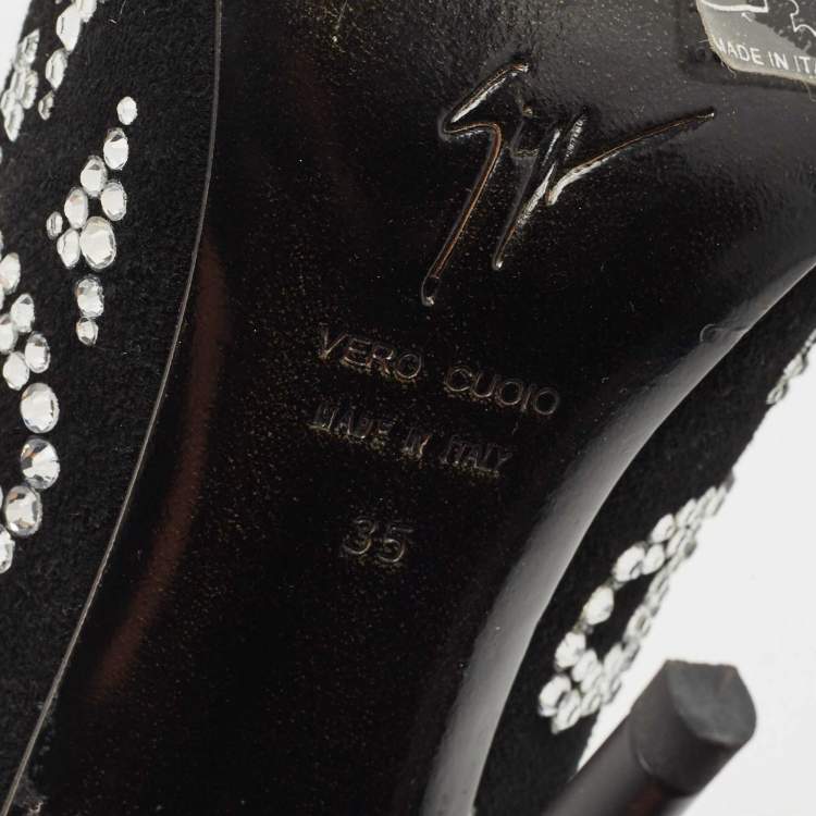 Pre Owned Giuseppe Zanotti Black Suede Crystal Embellished Pumps Size 35
