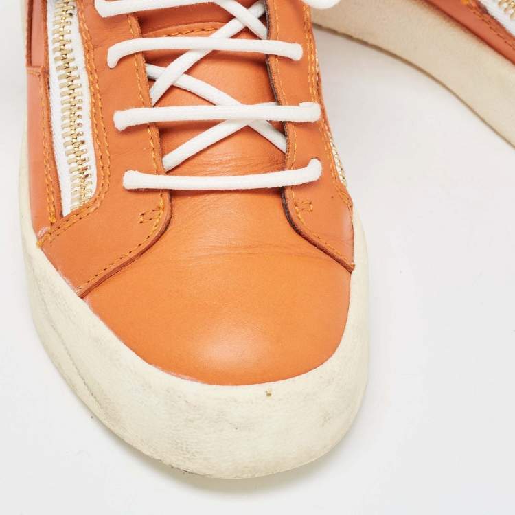 Pre Owned Giuseppe Zanotti Orange Leather Coby High Top Sneakers Size 38