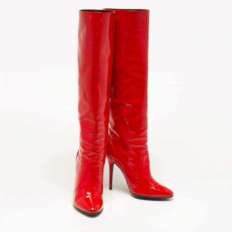 Pre Owned Giuseppe Zanotti Red Patent Leather Knee Length Boots Size 39.5
