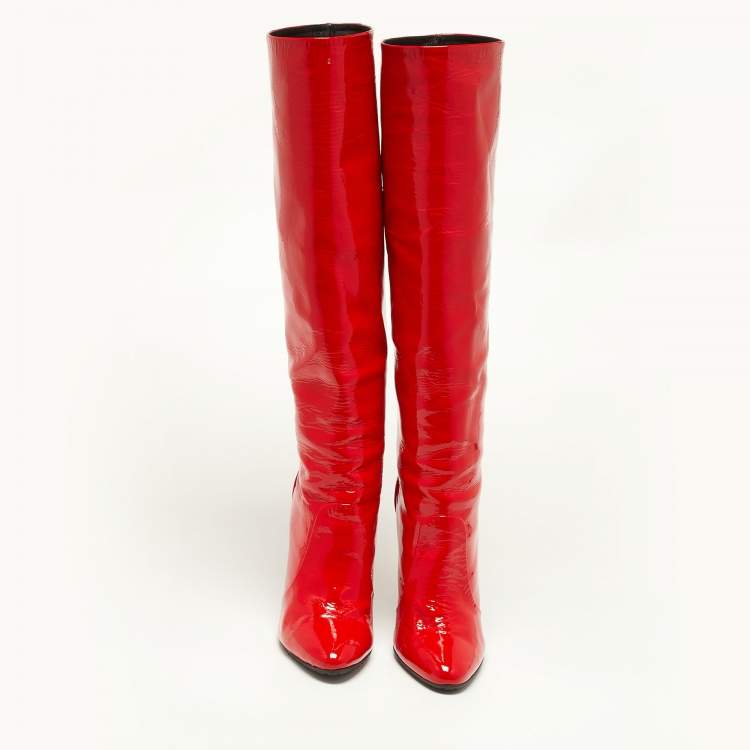 Pre Owned Giuseppe Zanotti Red Patent Leather Knee Length Boots Size 39.5