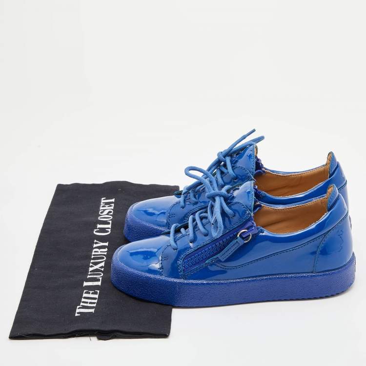 Pre Owned Giuseppe Zanotti Blue Patent Leather Donna Low Top Sneakers Size 36