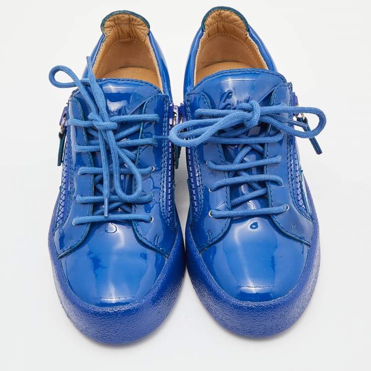 Pre Owned Giuseppe Zanotti Blue Patent Leather Donna Low Top Sneakers Size 36