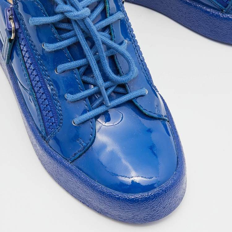 Pre Owned Giuseppe Zanotti Blue Patent Leather Donna Low Top Sneakers Size 36