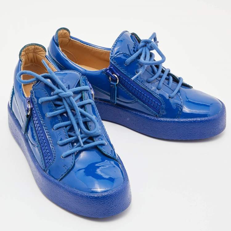 Pre Owned Giuseppe Zanotti Blue Patent Leather Donna Low Top Sneakers Size 36