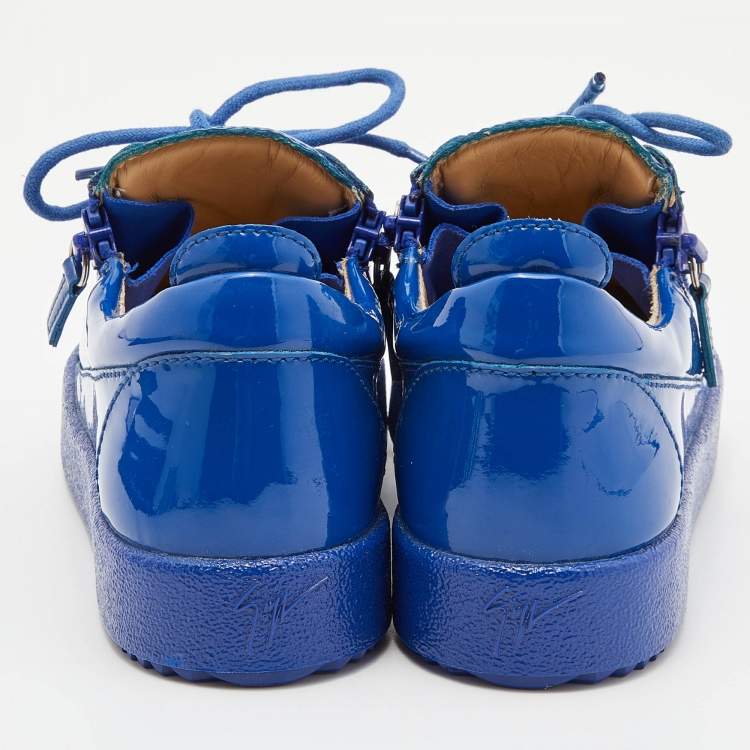 Pre Owned Giuseppe Zanotti Blue Patent Leather Donna Low Top Sneakers Size 36