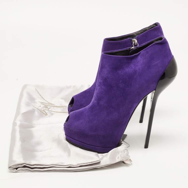 Pre Owned Giuseppe Zanotti Purple Suede Peep Toe Platform Ankle Booties Size 39.5