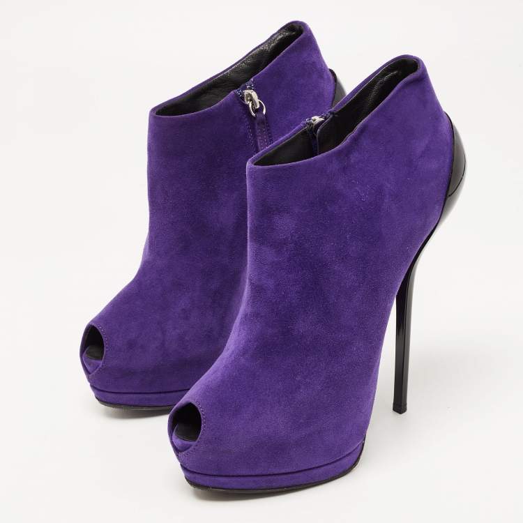 Giuseppe Zanotti Purple Suede Peep Toe Platform Ankle Booties Size 39.5 Giuseppe Zanotti TLC