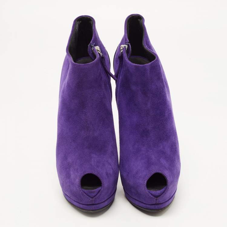 Pre Owned Giuseppe Zanotti Purple Suede Peep Toe Platform Ankle Booties Size 39.5