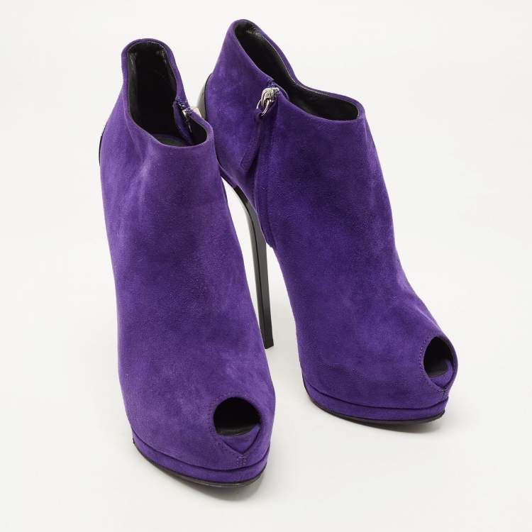 Pre Owned Giuseppe Zanotti Purple Suede Peep Toe Platform Ankle Booties Size 39.5