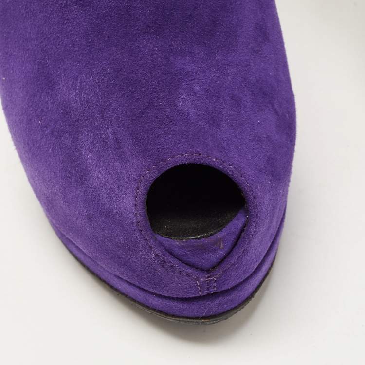 Pre Owned Giuseppe Zanotti Purple Suede Peep Toe Platform Ankle Booties Size 39.5