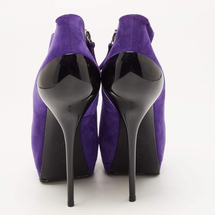 Pre Owned Giuseppe Zanotti Purple Suede Peep Toe Platform Ankle Booties Size 39.5