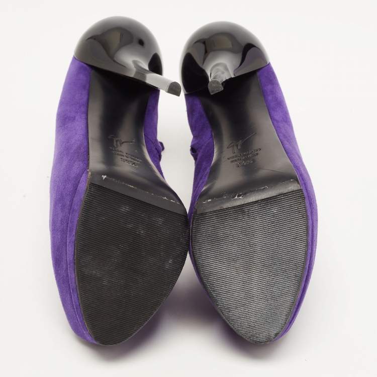 Pre Owned Giuseppe Zanotti Purple Suede Peep Toe Platform Ankle Booties Size 39.5
