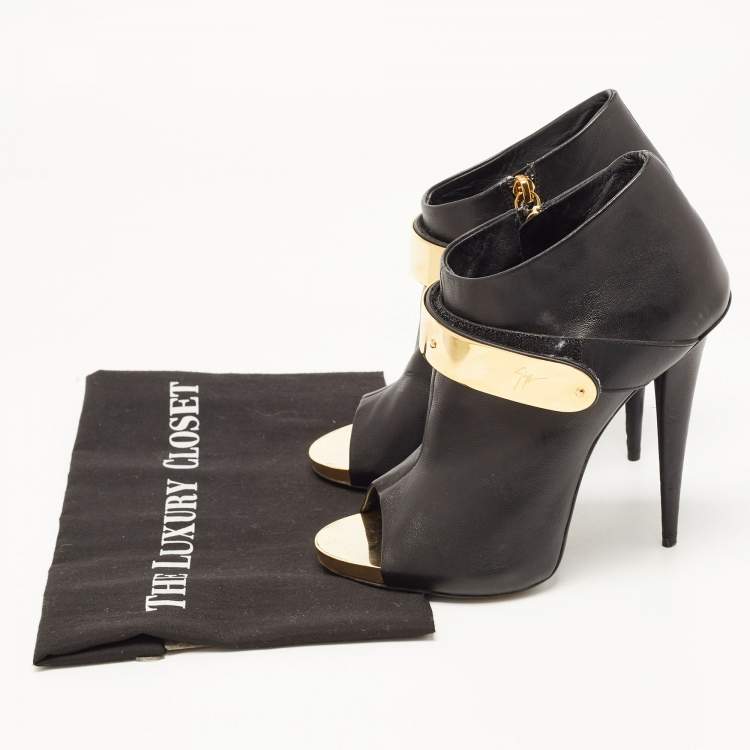 Pre Owned Giuseppe Zanotti Black Leather Open Toe Ankle Booties Size 38.5