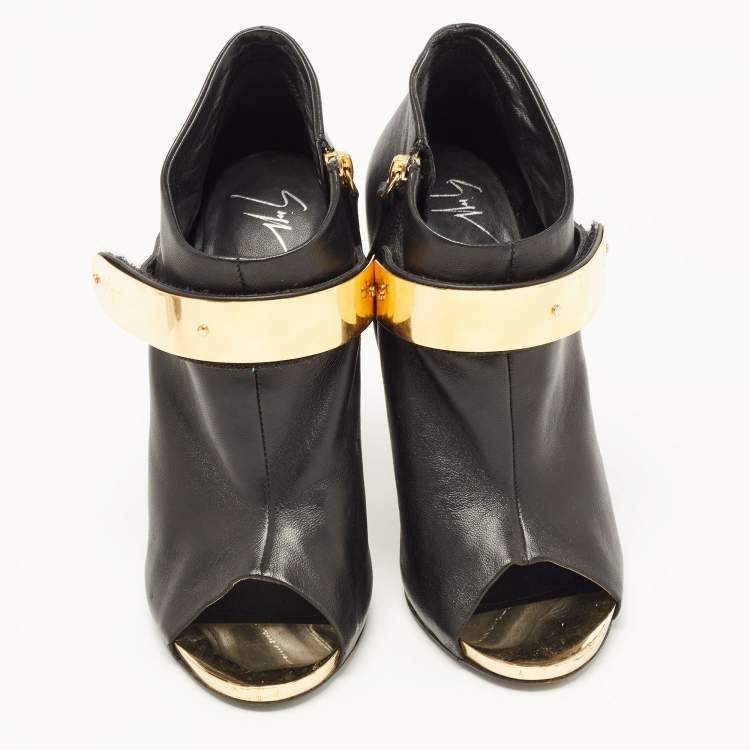 Pre Owned Giuseppe Zanotti Black Leather Open Toe Ankle Booties Size 38.5