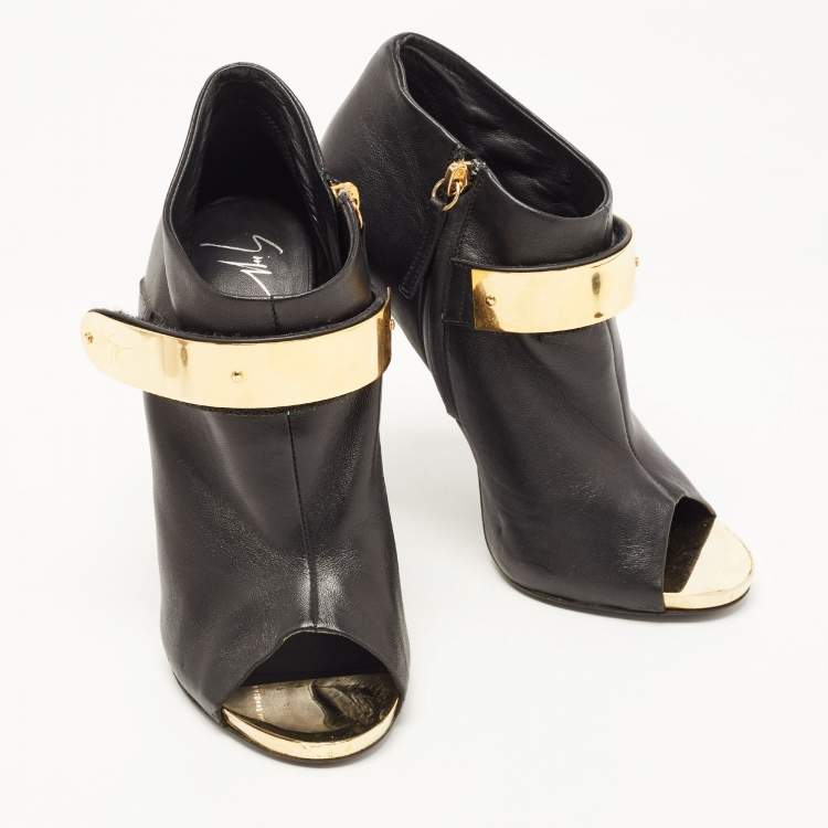 Pre Owned Giuseppe Zanotti Black Leather Open Toe Ankle Booties Size 38.5