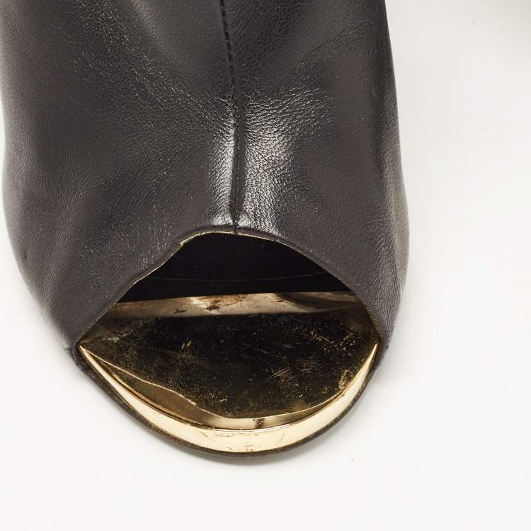 Pre Owned Giuseppe Zanotti Black Leather Open Toe Ankle Booties Size 38.5