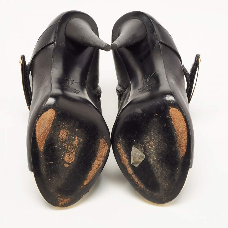 Pre Owned Giuseppe Zanotti Black Leather Open Toe Ankle Booties Size 38.5