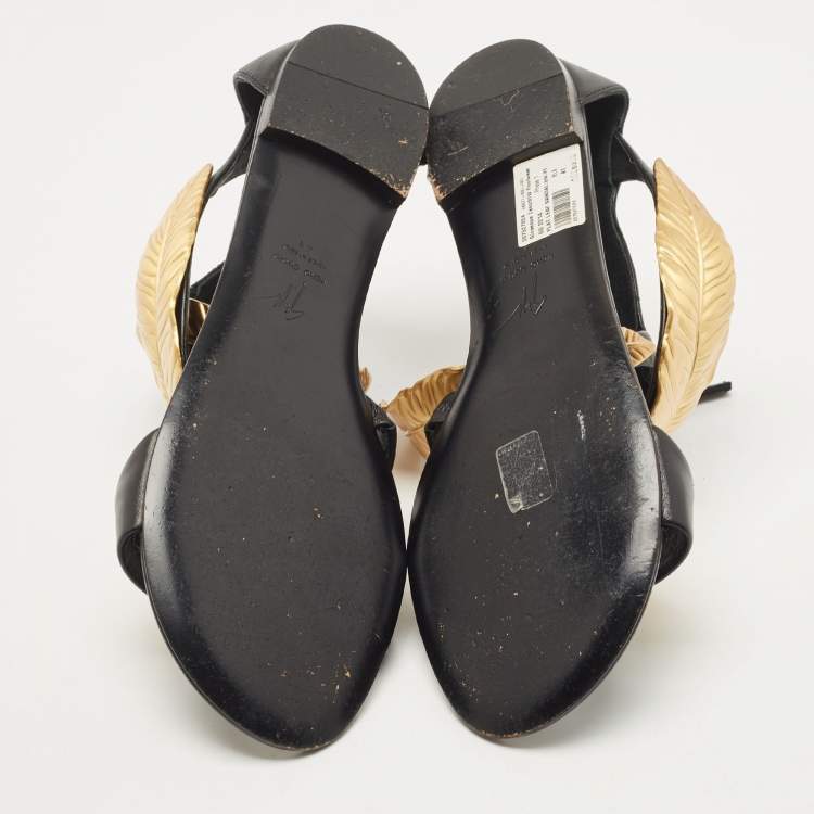 Pre Owned Giuseppe Zanotti Black Leather Leaf Ankle Cuff Sandals Size 41
