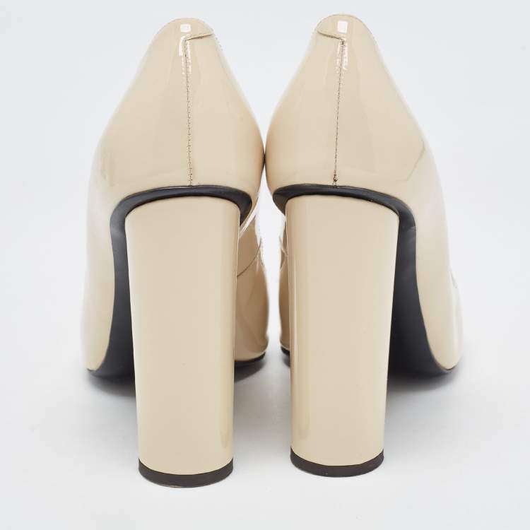 Pre Owned Giuseppe Zanotti Creme Patent Leather Block Heel Pointed Toe Pumps Size 38