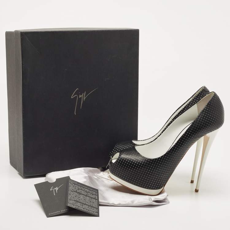 Pre Owned Giuseppe Zanotti Black Leather Peep Toe Pumps Size 38.5