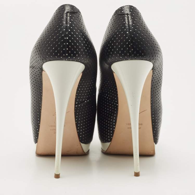 Pre Owned Giuseppe Zanotti Black Leather Peep Toe Pumps Size 38.5