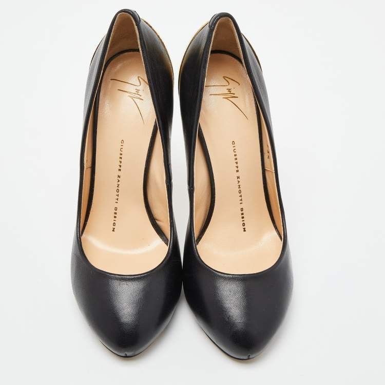Pre Owned Giuseppe Zanotti Black Leather Round Toe Pumps Size 37