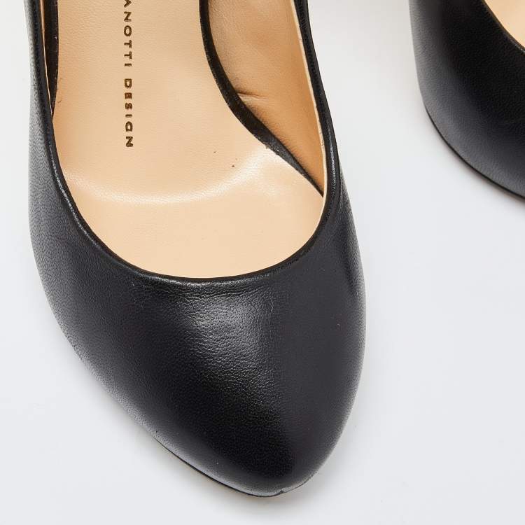 Pre Owned Giuseppe Zanotti Black Leather Round Toe Pumps Size 37
