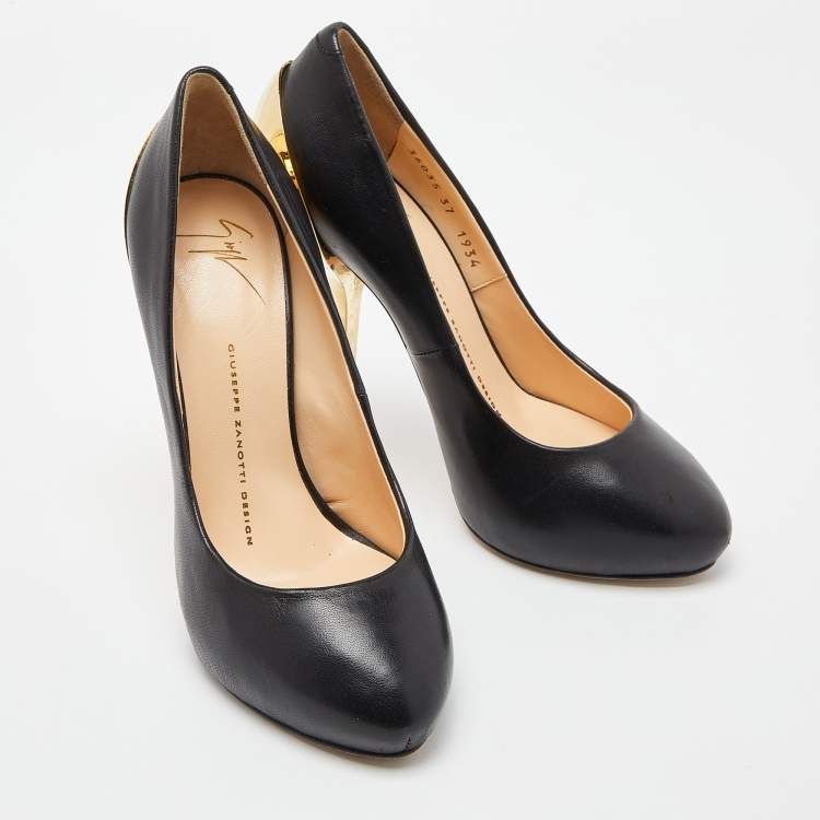 Pre Owned Giuseppe Zanotti Black Leather Round Toe Pumps Size 37
