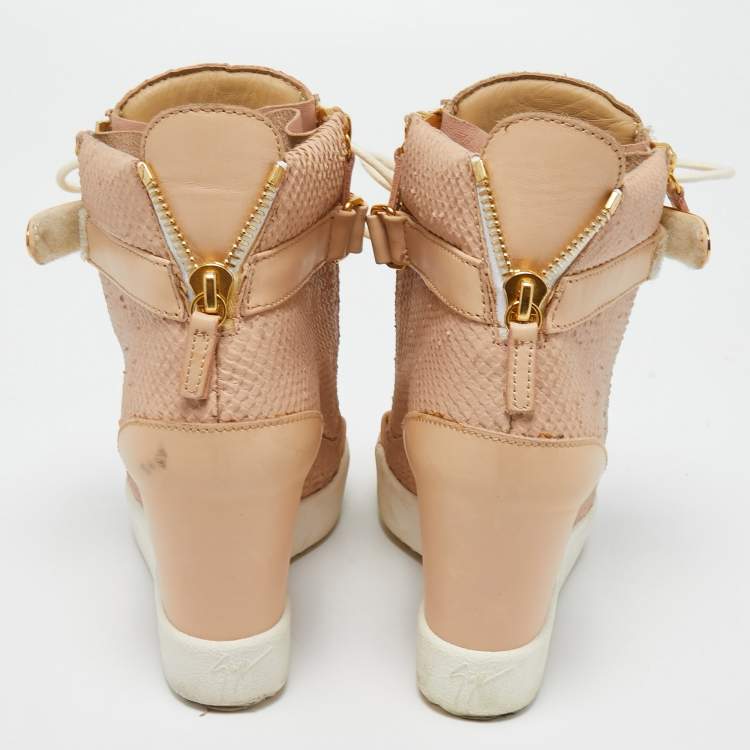 Pre Owned Giuseppe Zanotti Pink Python Embossed Leather Lorenz Wedge Sneakers Size 39