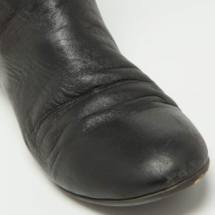 Pre Owned Giuseppe Zanotti Black Leather and Satin Knee Length Boots Size 39