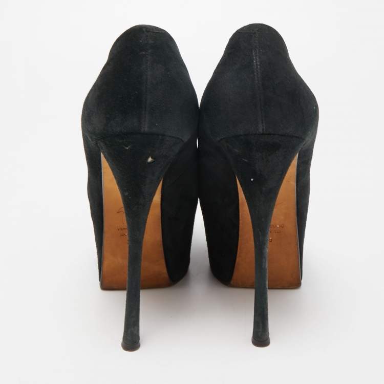 Pre Owned Giuseppe Zanotti Black Suede Liza Peep Toe Platform Pumps Size 39