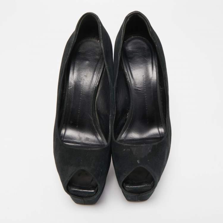 Pre Owned Giuseppe Zanotti Black Suede Liza Peep Toe Platform Pumps Size 39