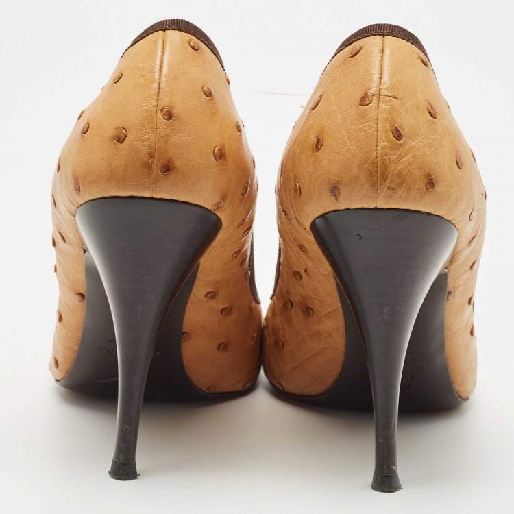 Pre Owned Giuseppe Zanotti Tan Ostrich Leather Round Toe Pumps Size 39.5