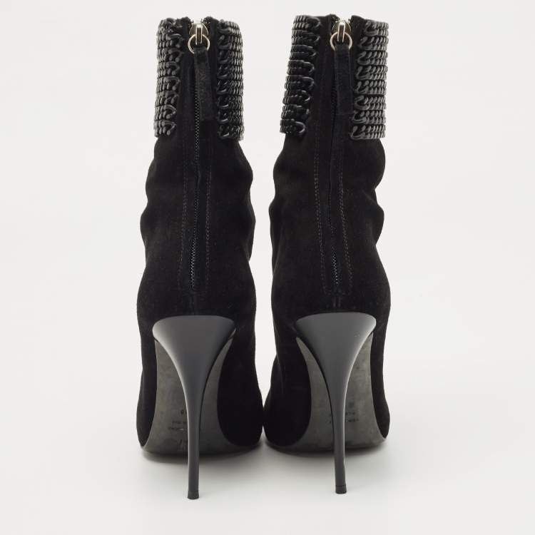 Pre Owned Giuseppe Zanotti Black Suede and Chain Ankle Boots Size 38