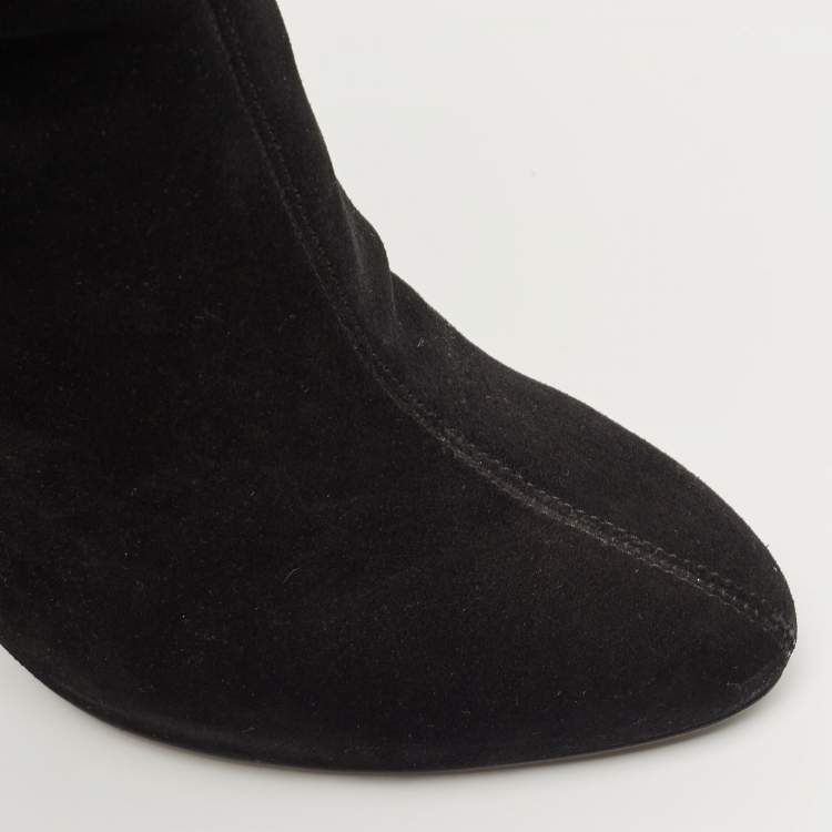 Pre Owned Giuseppe Zanotti Black Suede and Chain Ankle Boots Size 38