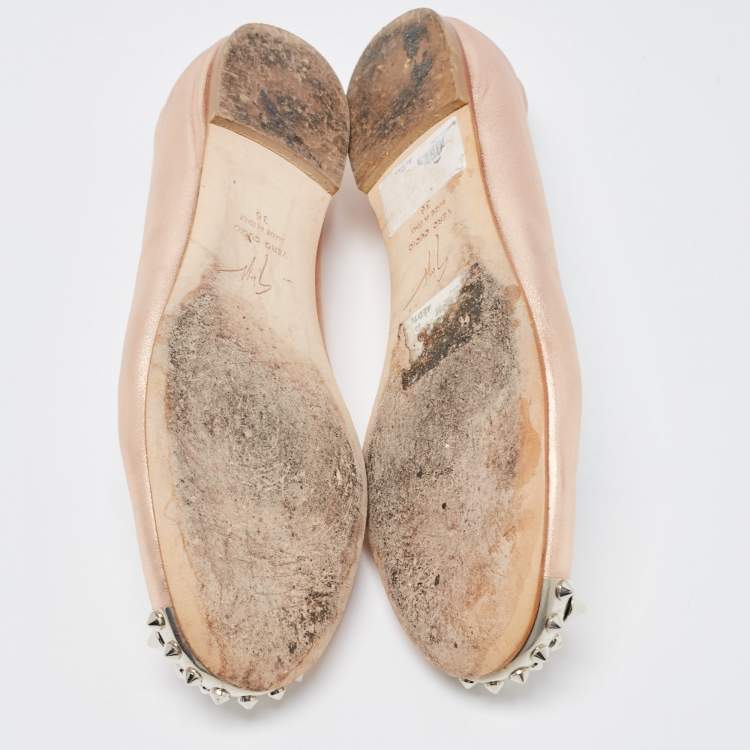 Pre Owned Giuseppe Zanotti Metallic Rose Leather Malika Spike Ballet Flat Size 36