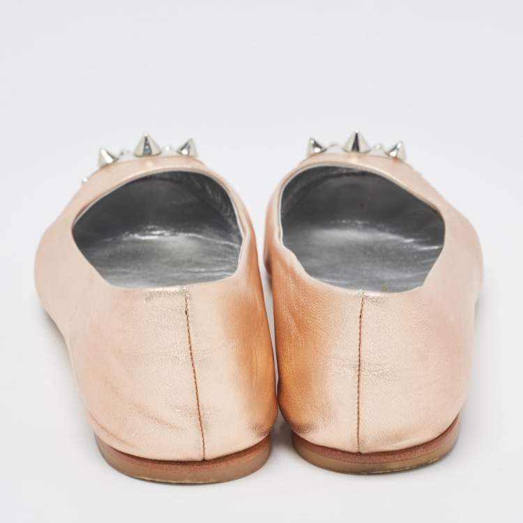 Pre Owned Giuseppe Zanotti Metallic Rose Leather Malika Spike Ballet Flat Size 36
