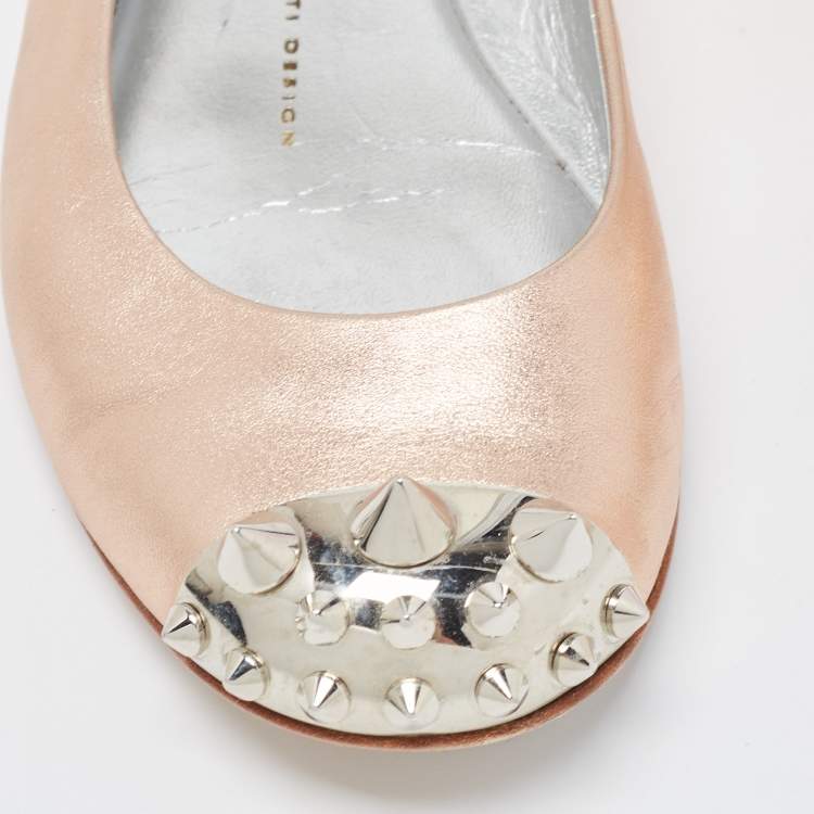 Pre Owned Giuseppe Zanotti Metallic Rose Leather Malika Spike Ballet Flat Size 36