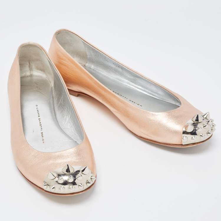 Pre Owned Giuseppe Zanotti Metallic Rose Leather Malika Spike Ballet Flat Size 36