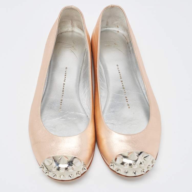 Pre Owned Giuseppe Zanotti Metallic Rose Leather Malika Spike Ballet Flat Size 36