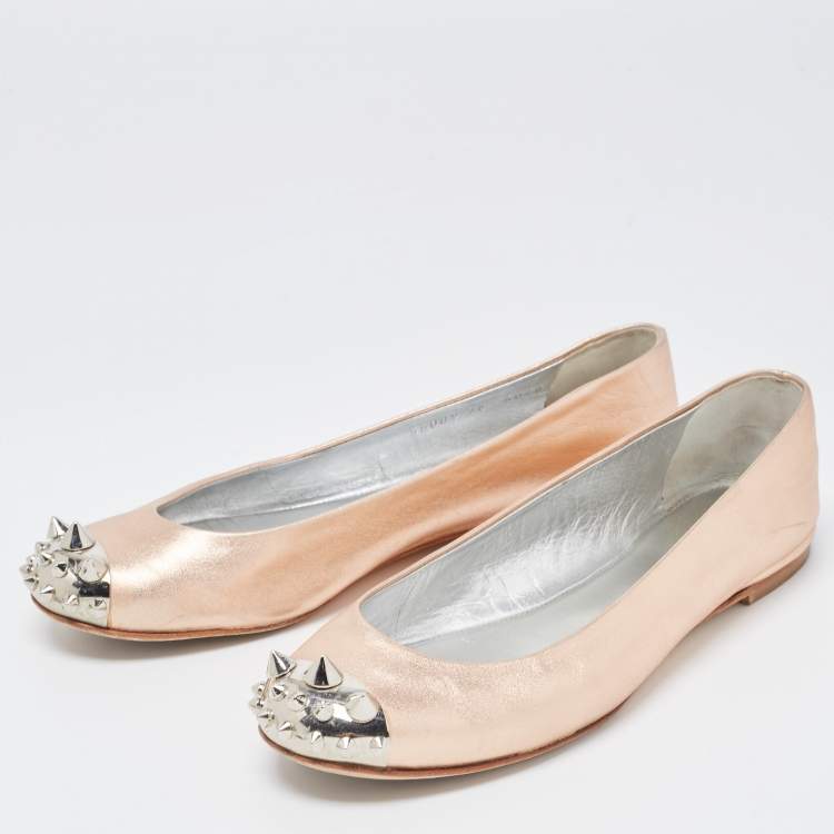 Pre Owned Giuseppe Zanotti Metallic Rose Leather Malika Spike Ballet Flat Size 36