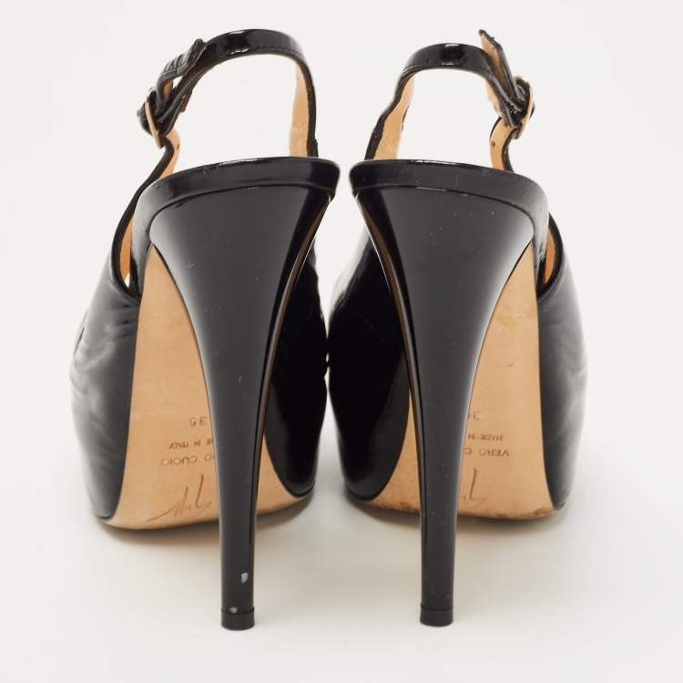 Pre Owned Giuseppe Zanotti Black Patent Leather Peep Toe Platform Slingback Pumps Size 36 